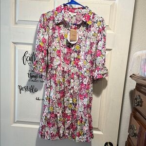 Umgee Pink and White Floral Midi Dress